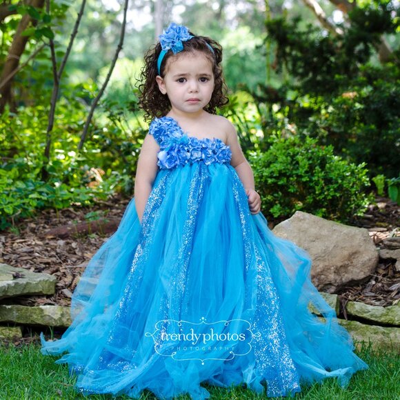 Girls Blue One Shoulder Tutu Dress - Picture 1 of 1